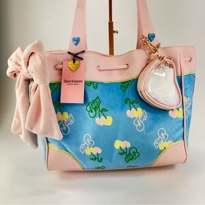 Juicy Couture Retro Cherry Tote Pink and Blue  with Cherry Design